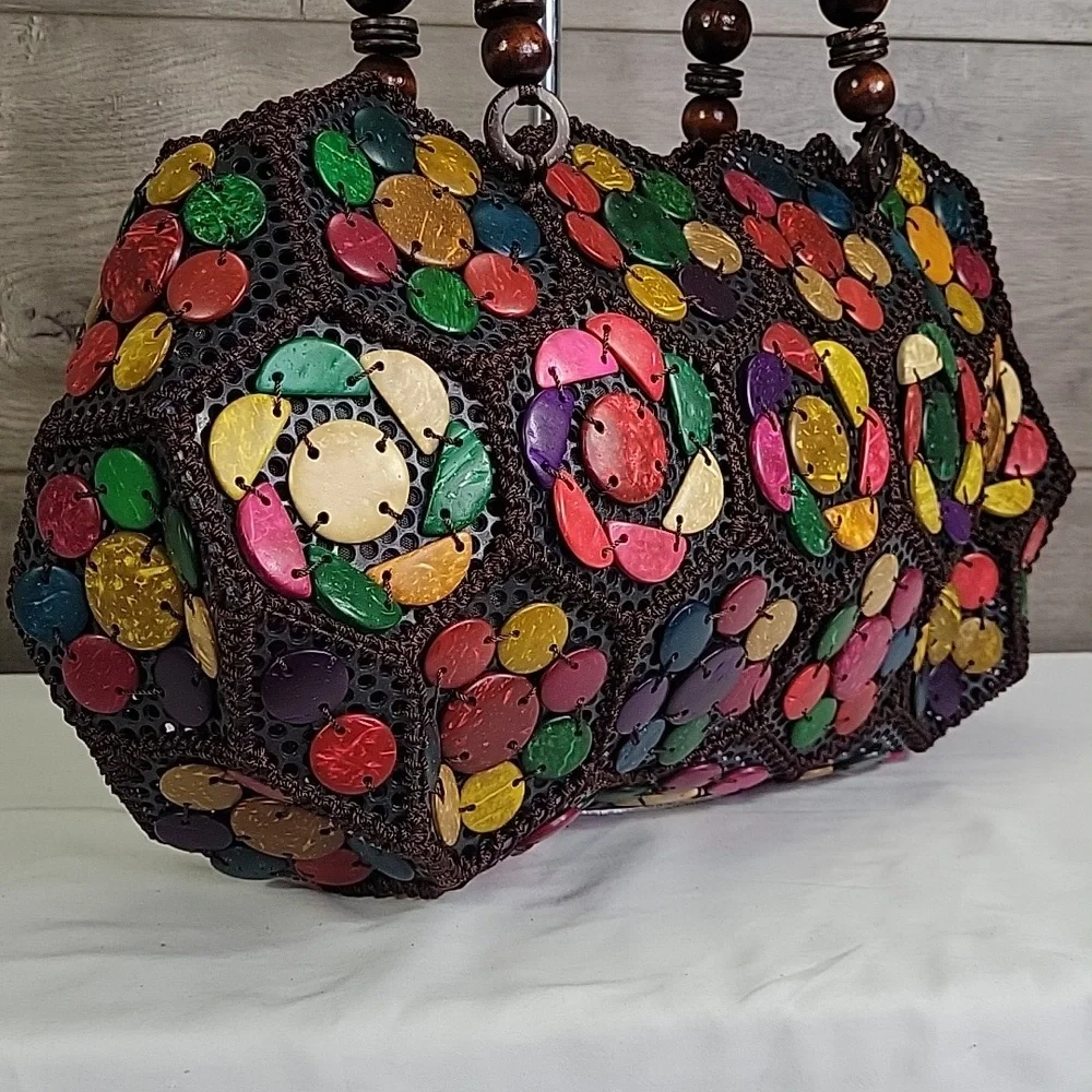 Boho Beaded/Crochet Colorful Patchwork Handbag - Picture 2 of 10